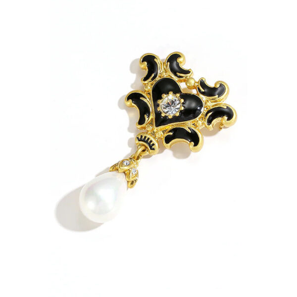 Christian Lacroix Gold Noir Heart Pearl Pin Broach