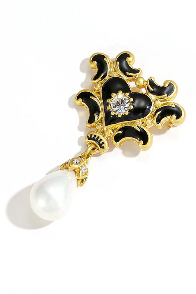 Christian Lacroix Gold Noir Heart Pearl Pin Broach Christian Lacroix Gold Noir Heart Pearl Pin Broach