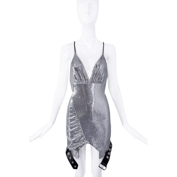 Aniye Records Silver Sequin Belt Slip Dress