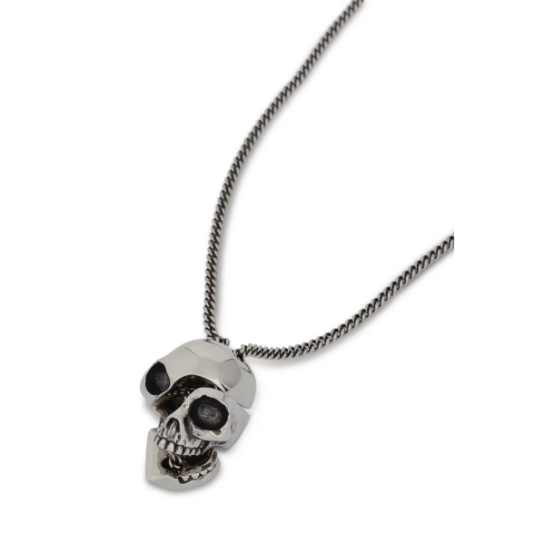 Alexander McQueen Silver Metal Divided Detachable Long Skull Necklace