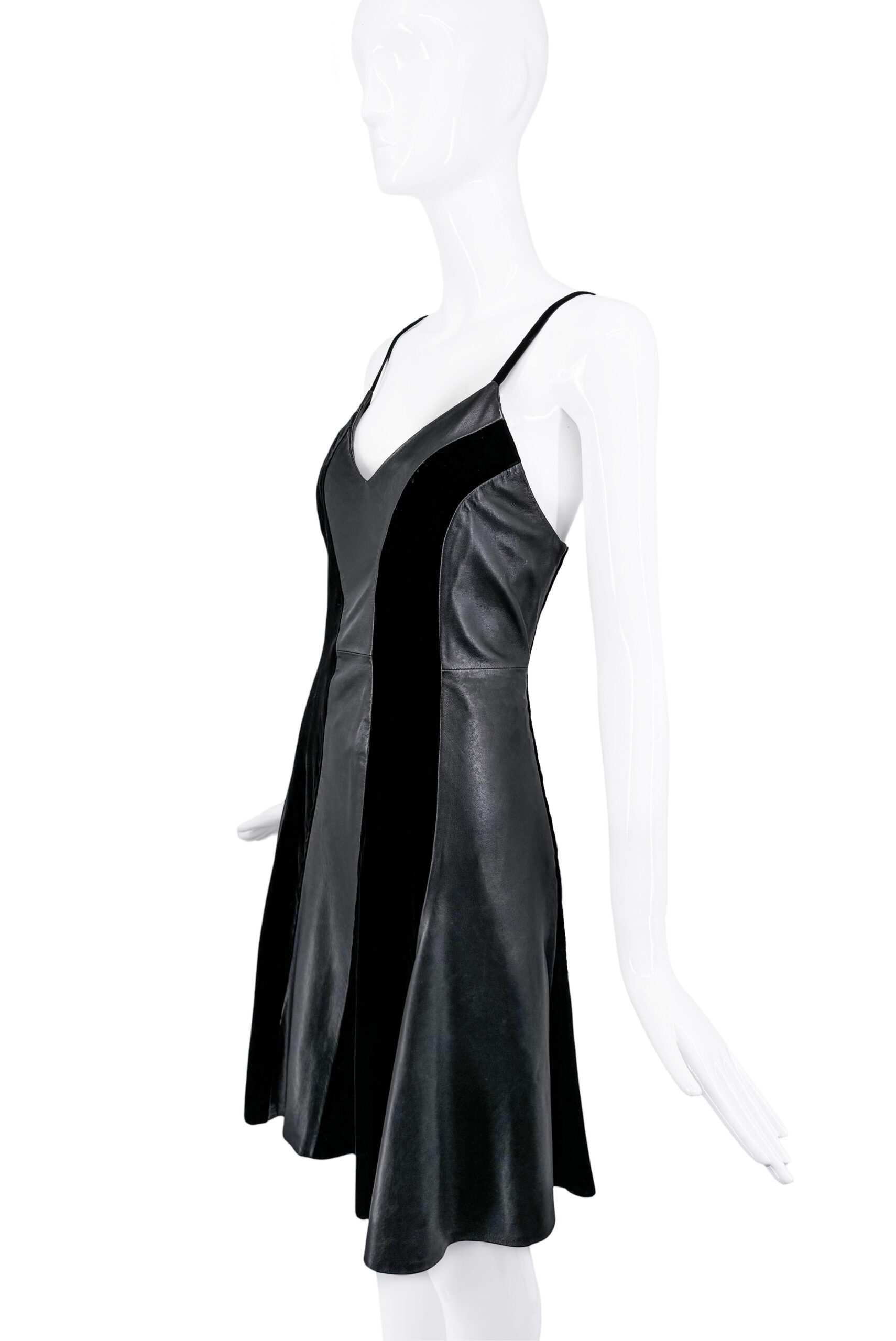 Armani Black Leather & Suede Swirl Mini Dress Armani Black Leather & Suede Swirl Mini Dress