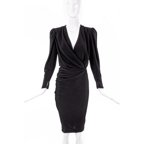 Balenciaga Black Silk Crepe Dress with Waist Ruche Details