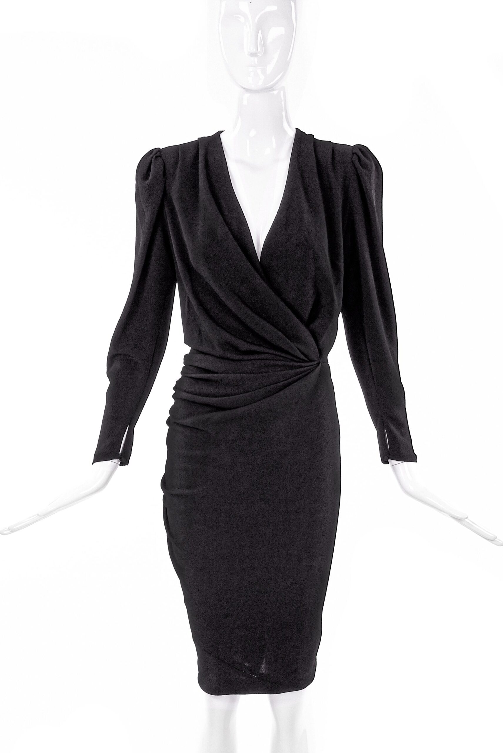 Balenciaga Black Silk Crepe Dress with Waist Ruche Details Balenciaga Black Silk Crepe Dress with Waist Ruche Details
