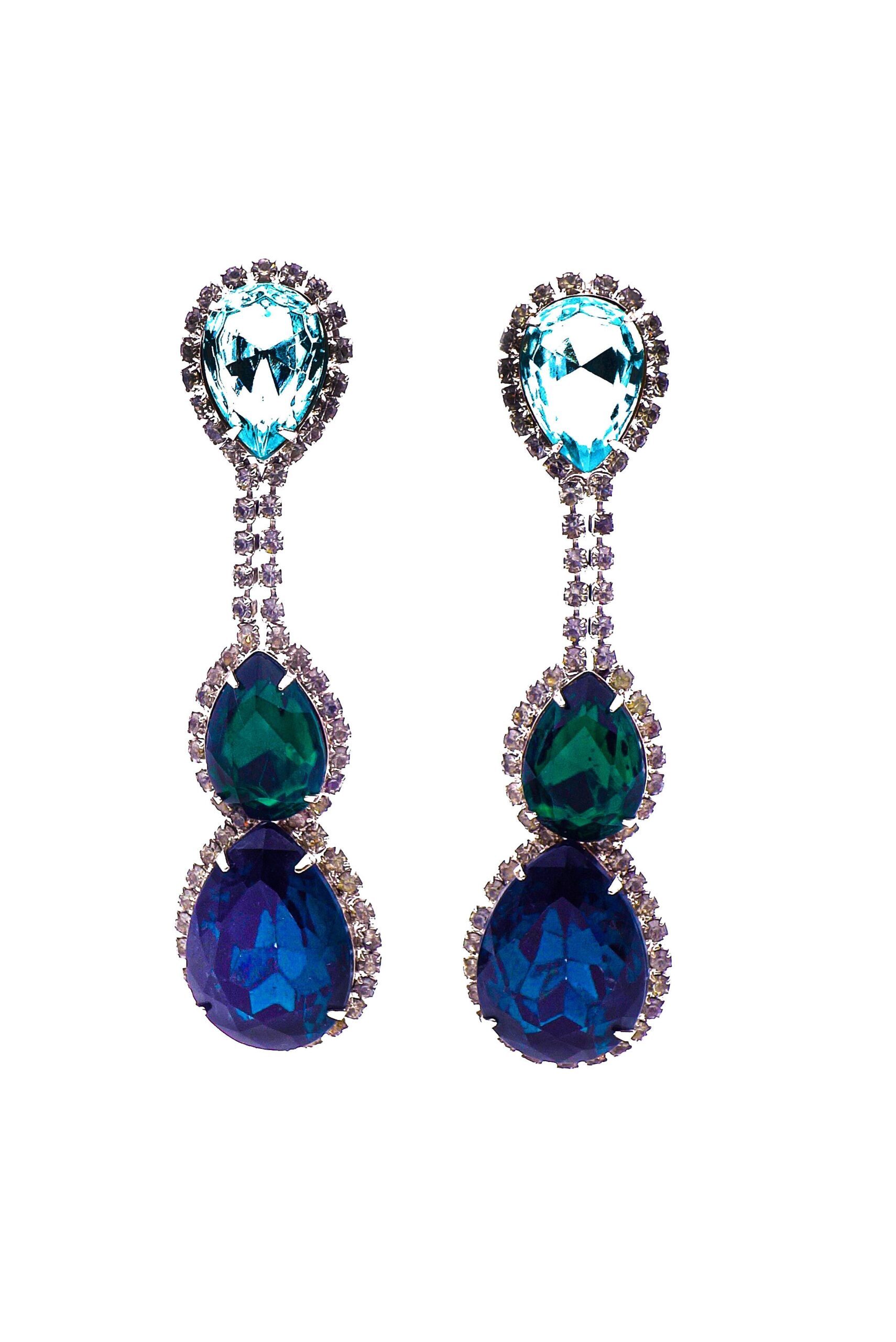 Balmain Aquamarine, Emerald Green and Sapphire Blue Teardrop Earrings Balmain Aquamarine, Emerald Green and Sapphire Blue Teardrop Earrings