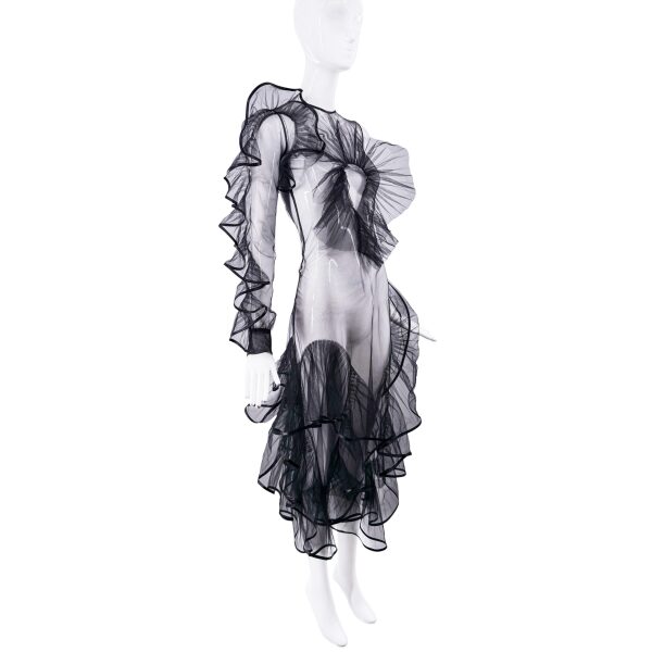 Vintage Black Sheer Ruffle Gown