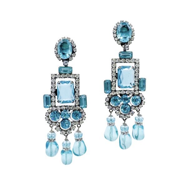 Lawrence Vrba Blue Crystal & Clear Pavé Chandelier Earrings