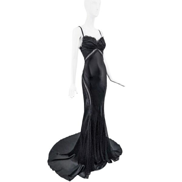 Roberto Cavalli Black Silk Lace Cut Out Bra Dress Gown
