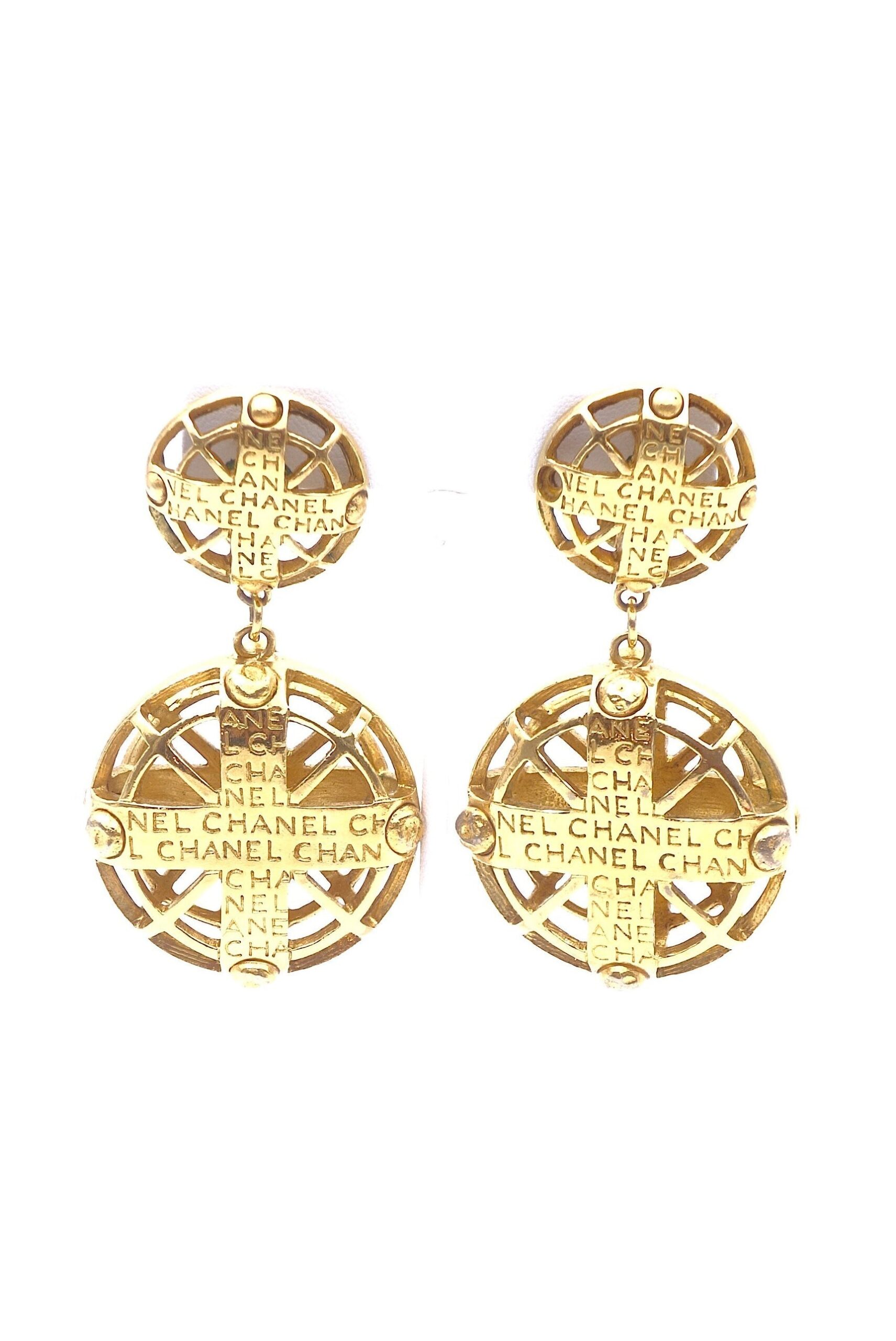 Chanel Cross Cage with Logo Statement Earrings Chanel Cross Cage with Logo Statement Earrings