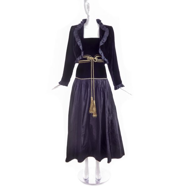 Yves Saint Laurent Black Velvet Cropped Ruffle Jacket