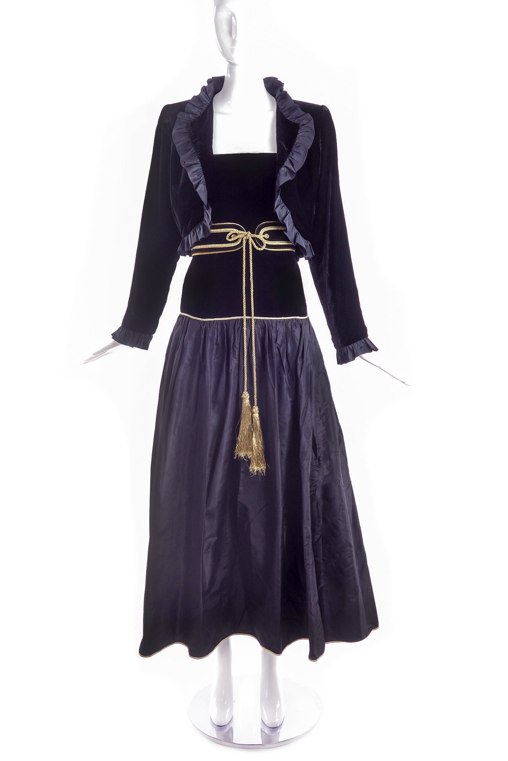 Yves Saint Laurent Black Velvet Cropped Ruffle Jacket Yves Saint Laurent Black Velvet Cropped Ruffle Jacket