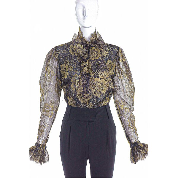 Jean-Louis Scherrer Gold Lace Bow Blouse