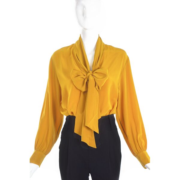Saint Laurent Turmeric Silk Low Bow Blouse
