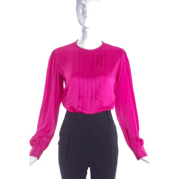 Saint Laurent Fuchisa Pink Silk Front Pleated Top