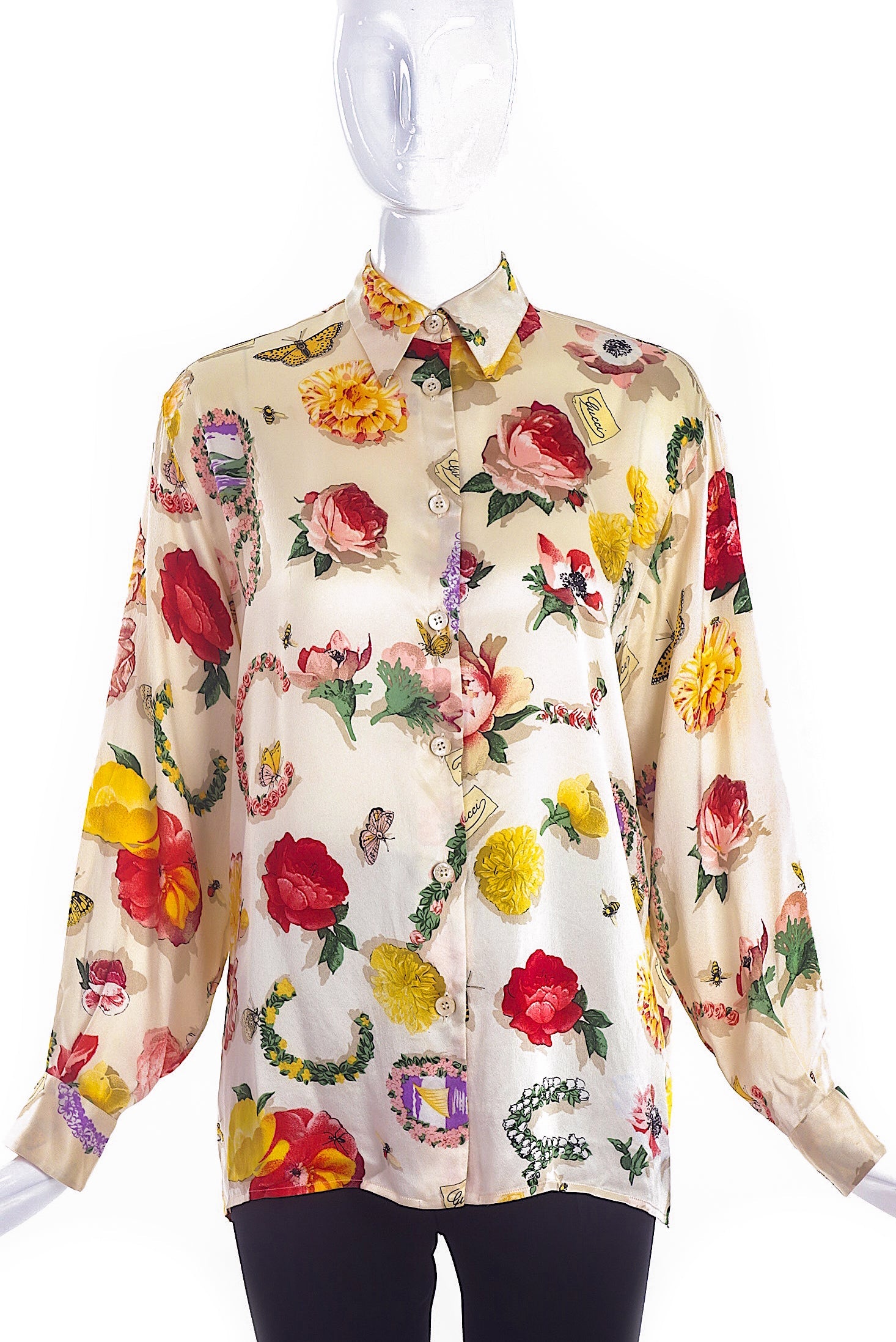 Gucci Multi-Color Floral Silk Button-Up Shirt Blouse Gucci Multi-Color Floral Silk Button-Up Shirt Blouse