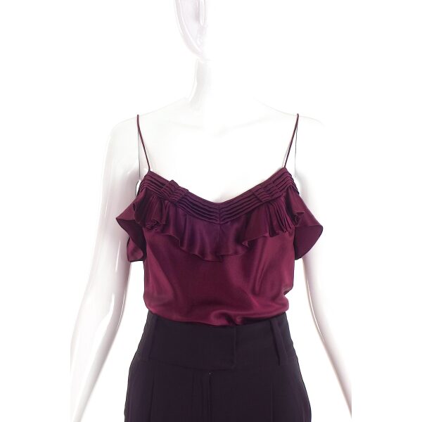 John Galliano Burgundy Ruffle Camisole Top