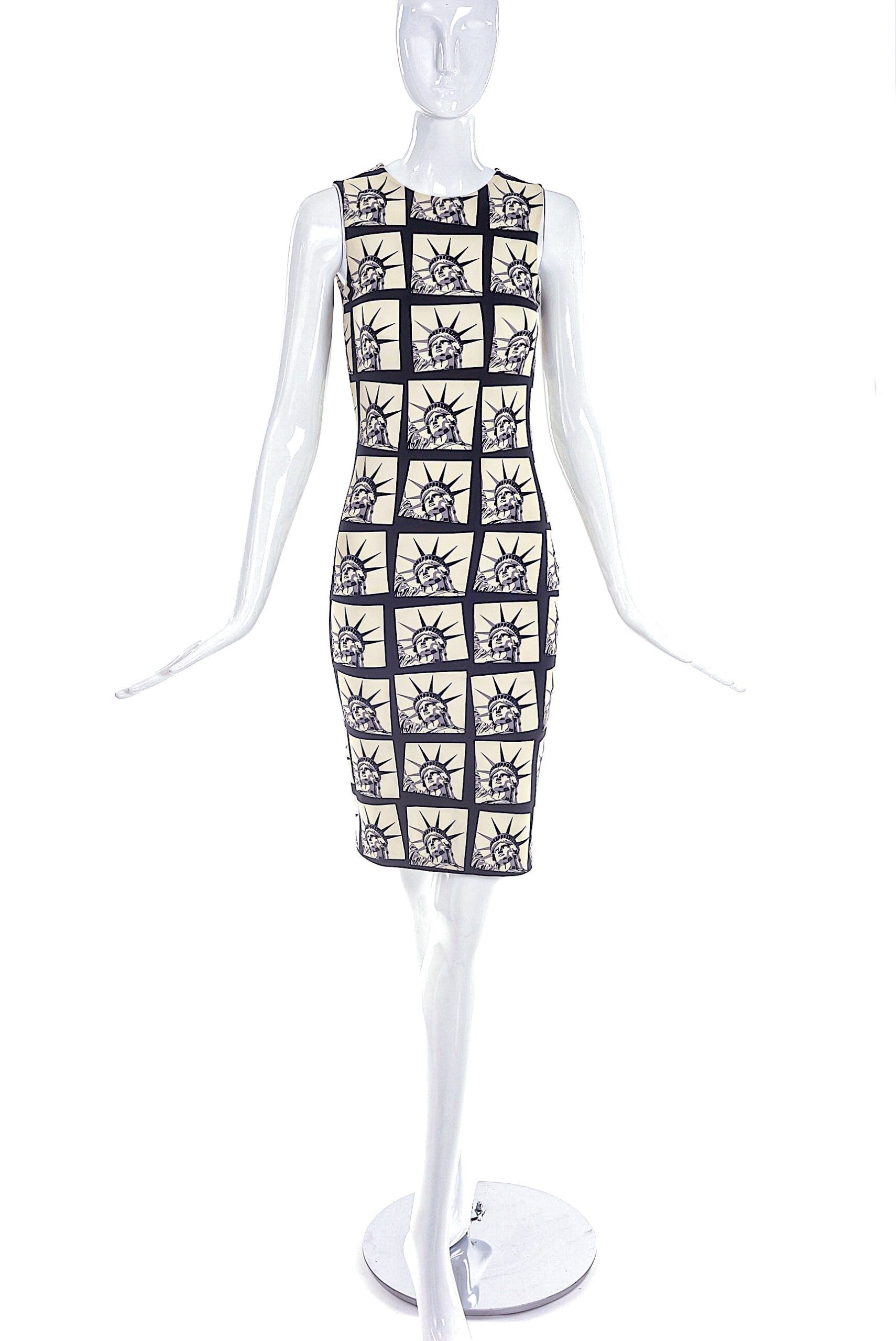 Fausto Puglisi Ivory and Black Lady Liberty Print Fitted Column Dress FW2014 Fausto Puglisi Ivory and Black Lady Liberty Print Fitted Column Dress FW2014