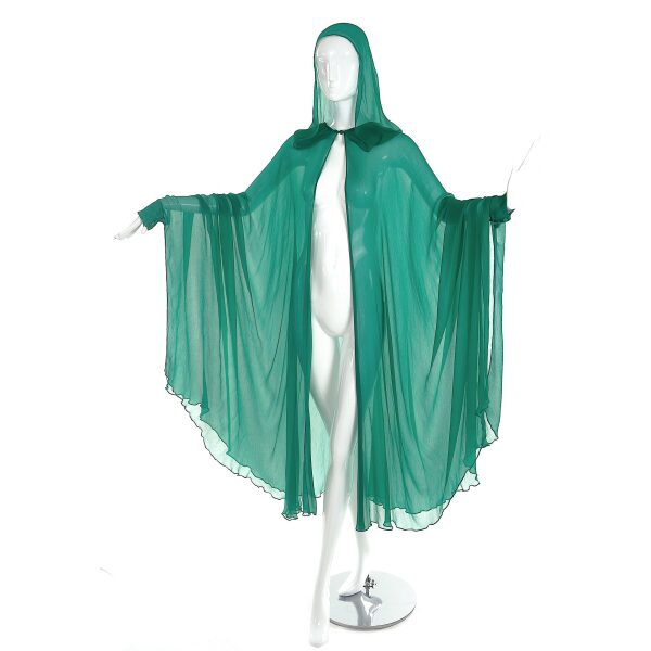 Vintage Emerald Green Sheer Chiffon Hooded Cape