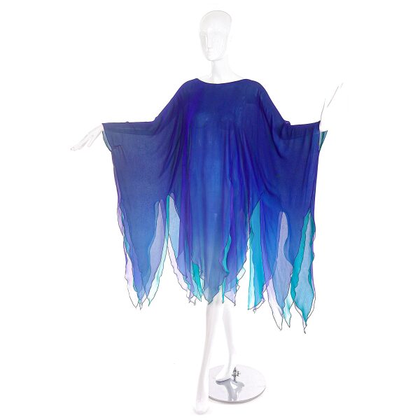 Vintage Purple Blue and Green Reversible Sheer Chiffon Cape Kaftan Caftan