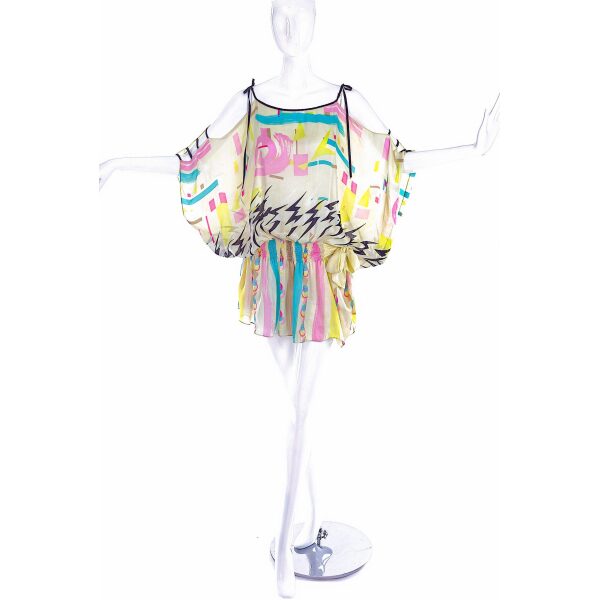 Sue Stemp Neon Multi Color Watercolor Print Chiffon Tunic Dress