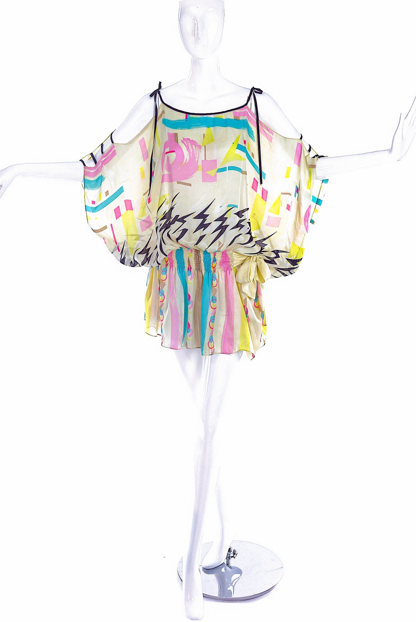 Sue Stemp Neon Multi Color Watercolor Print Chiffon Tunic Dress Sue Stemp Neon Multi Color Watercolor Print Chiffon Tunic Dress