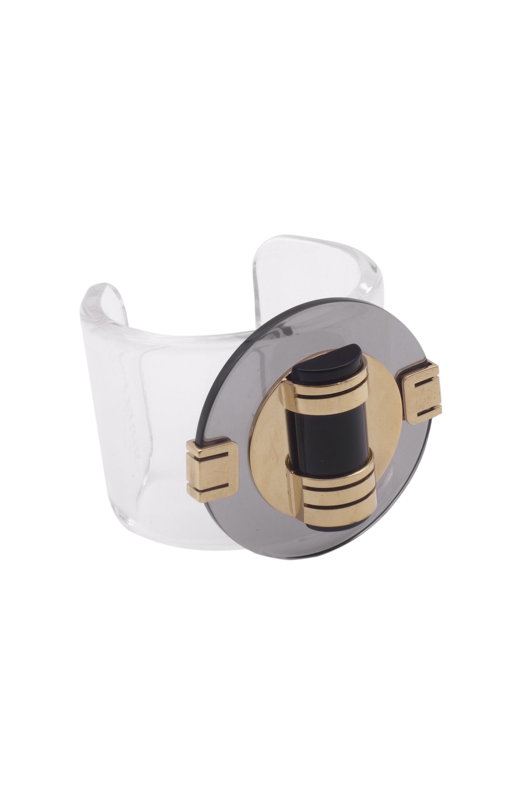 Gianfranco Ferré Lucite Cuff Bracelet with Gold and Black Detail – BOUTIQUE PURCHASE PRICE Gianfranco Ferré Lucite Cuff Bracelet with Gold and Black Detail – BOUTIQUE PURCHASE PRICE