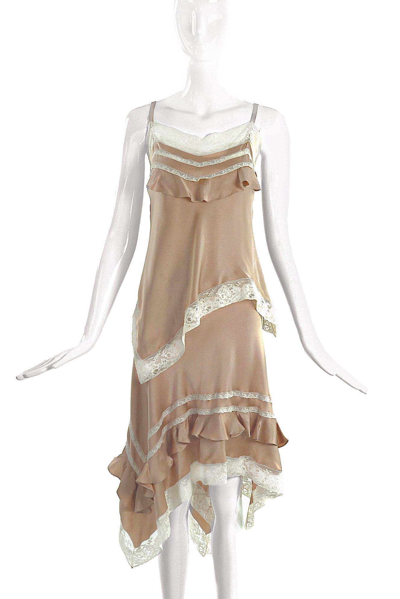 John Galliano Beige Tan Negligee Style Top and Skirt Set John Galliano Beige Tan Negligee Style Top and Skirt Set