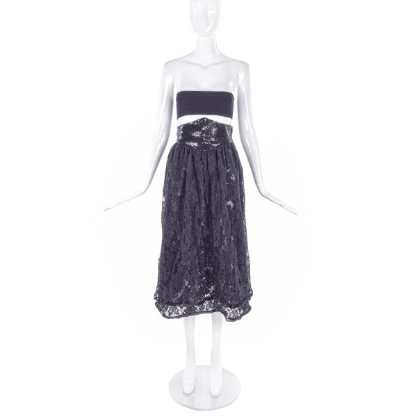 Valentino Night Black Lace Skirt with Black Sequin Corset Belt