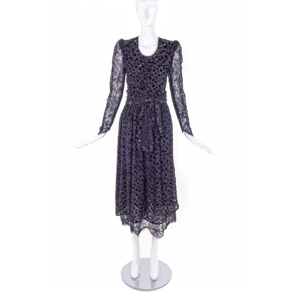 Valentino Night Black Chiffon Evening Dress with Gold Lurex Dots