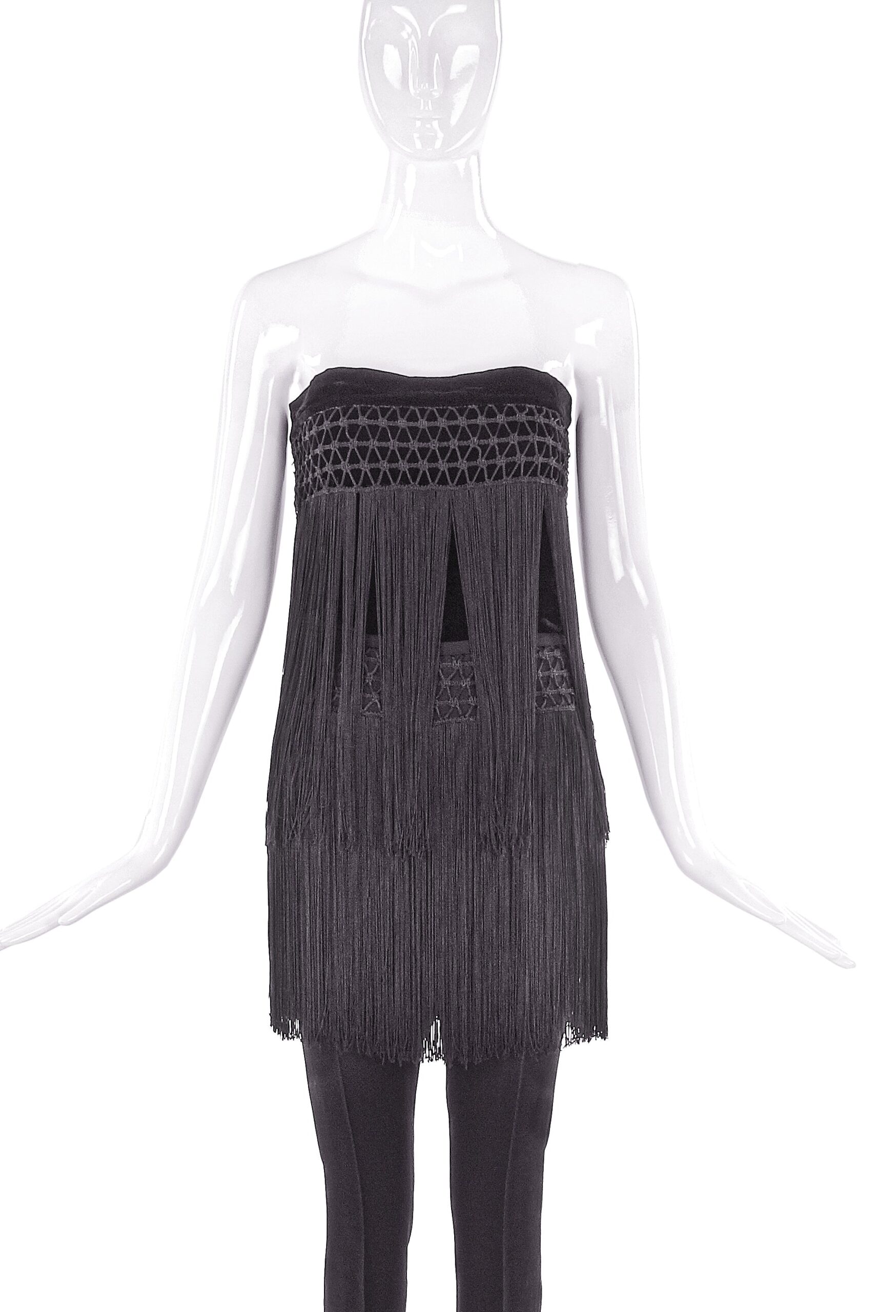 Valentino Night Black Velvet with Fringe Strapless Pant Set Valentino Night Black Velvet with Fringe Strapless Pant Set