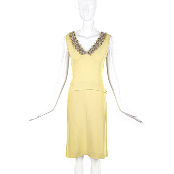Miu Miu Yellow Top and Skirt Set with Embellishment SS2004