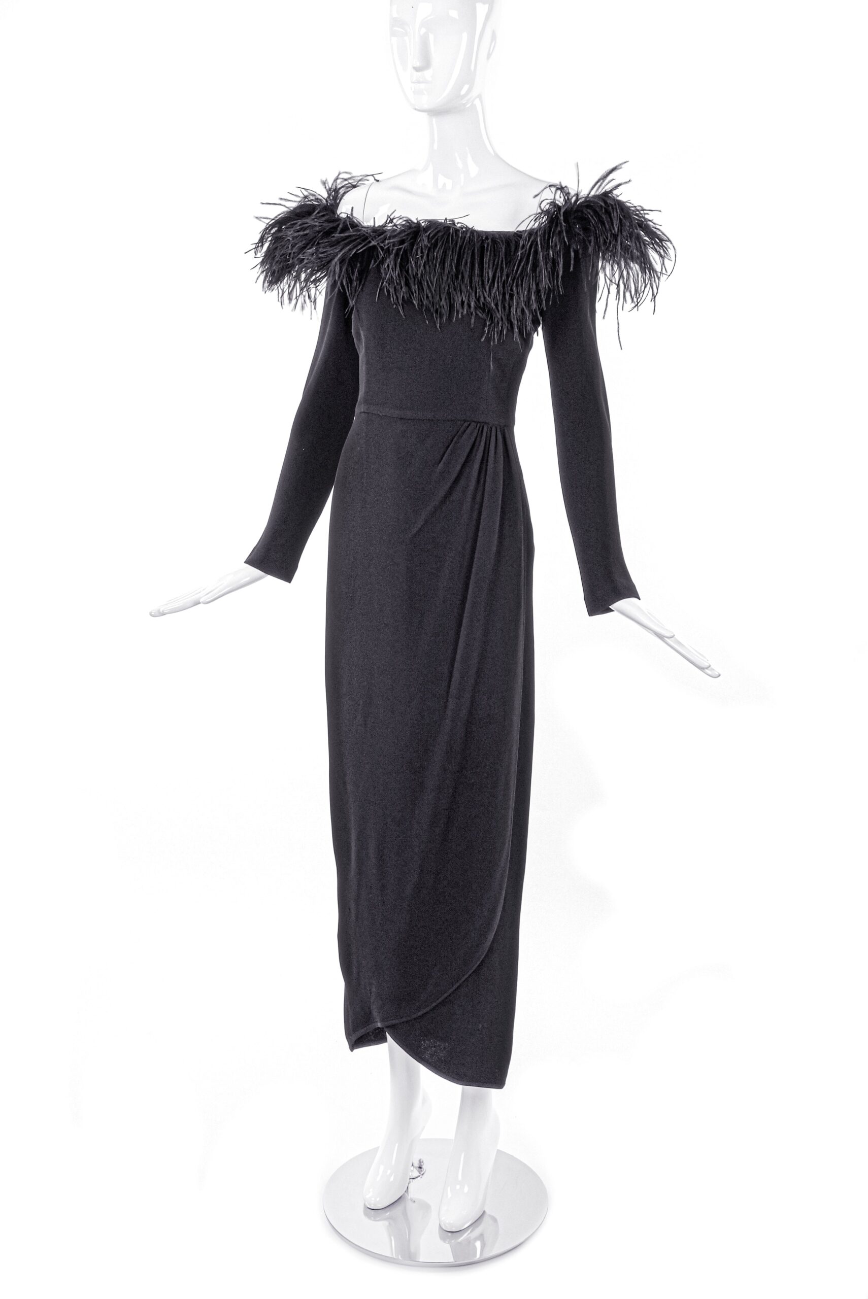 Valentino Night Black Cocktail Dress with Feather Neckline Gown Valentino Night Black Cocktail Dress with Feather Neckline Gown