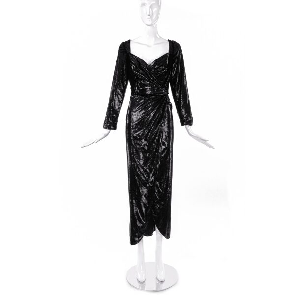 Vicky Tiel Black Liquid Shine Cocktail Dress