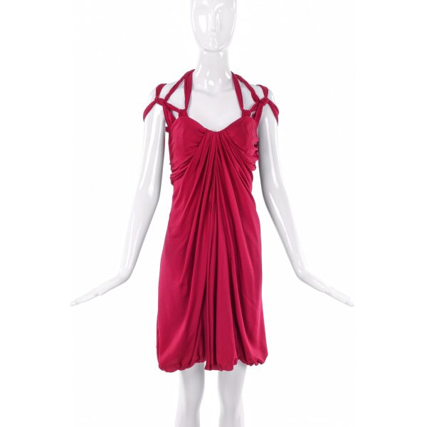 Vionnet Red Grecian Drape Multi Strap Harness Dress