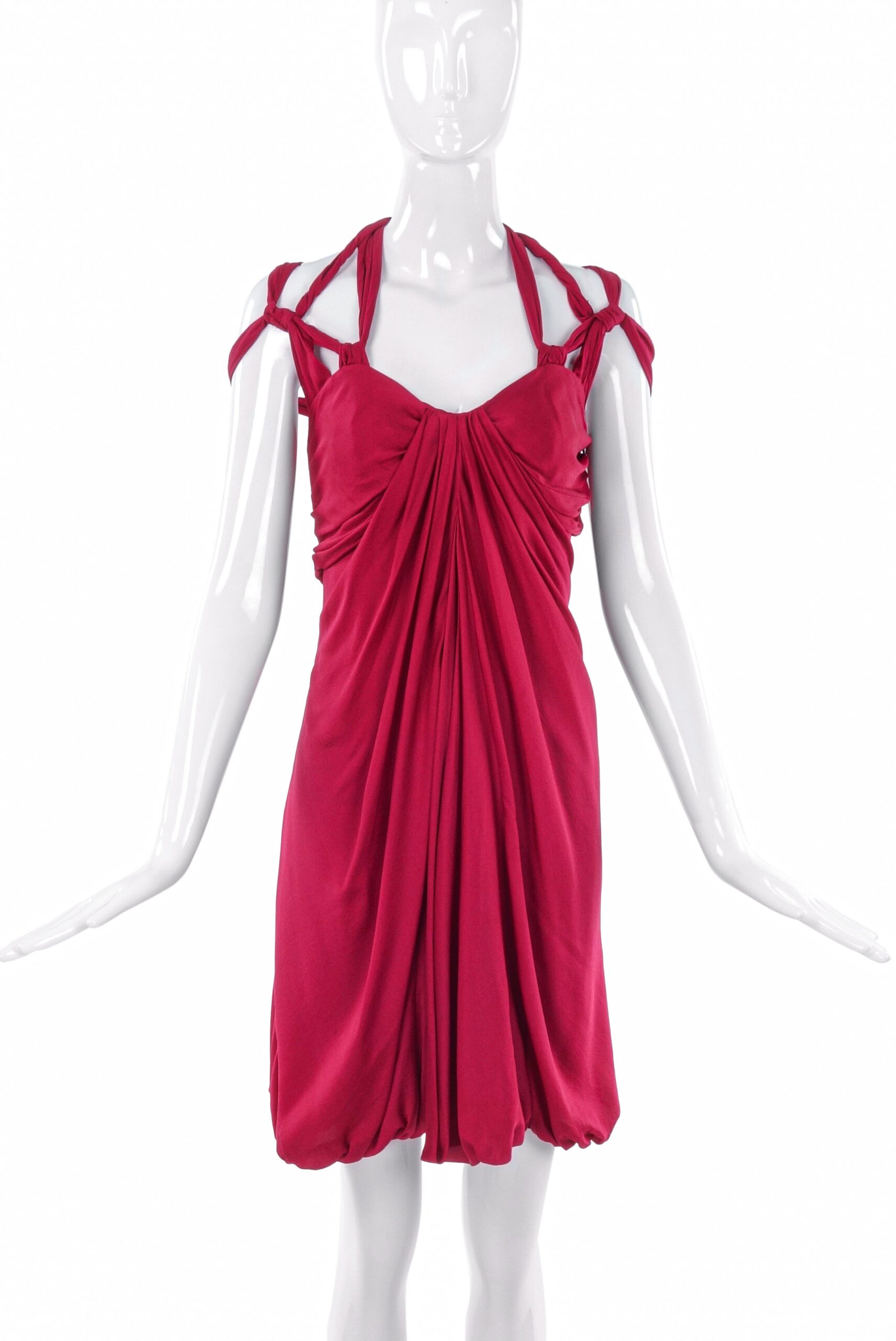 Vionnet Red Grecian Drape Multi Strap Harness Dress Vionnet Red Grecian Drape Multi Strap Harness Dress