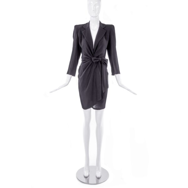 Donna Karan Black Jersey Tuxedo Jacket Wrap Mini Dress