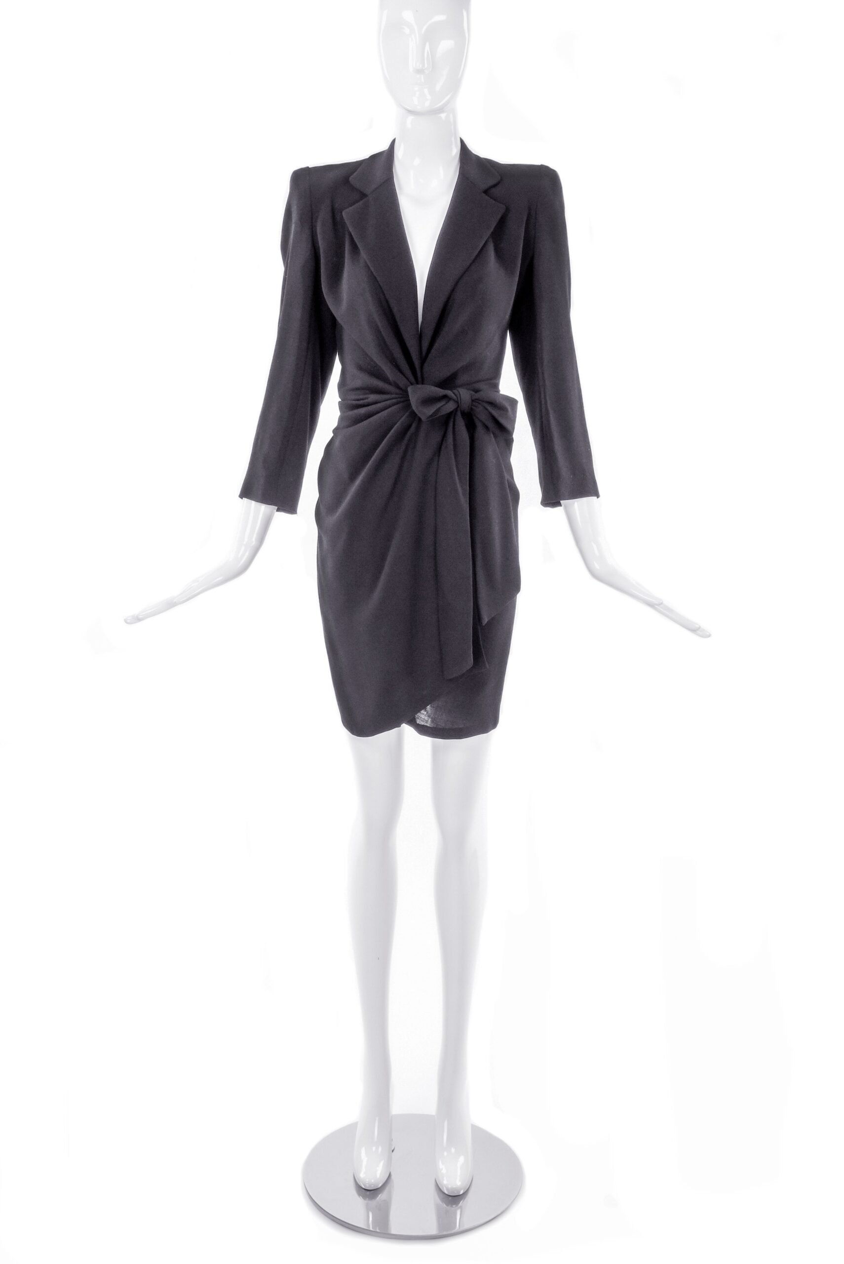 Donna Karan Black Jersey Tuxedo Jacket Wrap Mini Dress Donna Karan Black Jersey Tuxedo Jacket Wrap Mini Dress