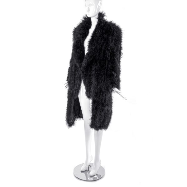 Sonia Rykiel Black Marabou Plume Feather "Fur" Coat with Shoulder Pads 1991 Collection