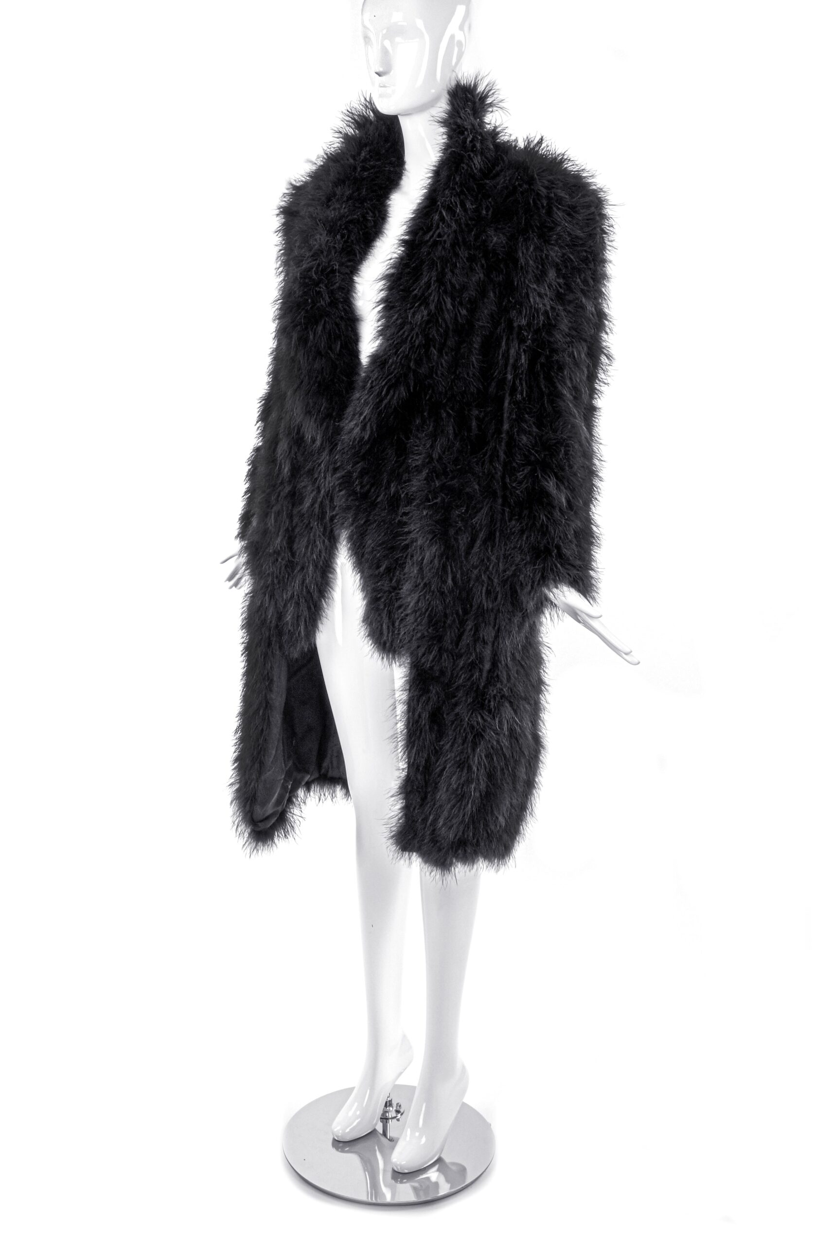 Sonia Rykiel Black Marabou Plume Feather “Fur” Coat with Shoulder Pads 1991 Collection Sonia Rykiel Black Marabou Plume Feather “Fur” Coat with Shoulder Pads 1991 Collection