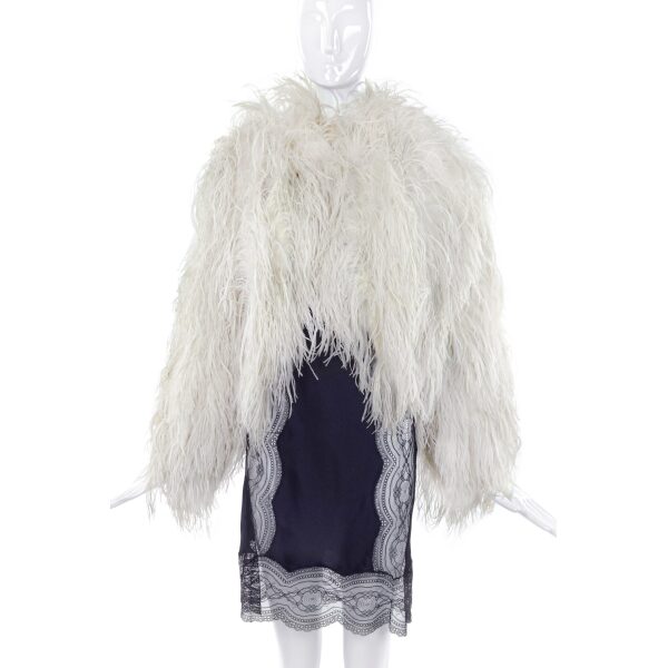 Vintage White Ivory Ostritch 1940's Chubby Feather Crop Jacket