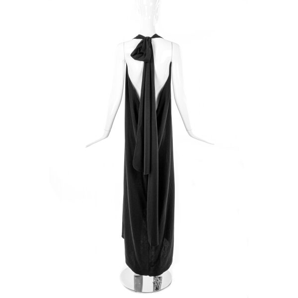 Stephen Burrows Black Backless Halter Neck Gown Dress with Bow