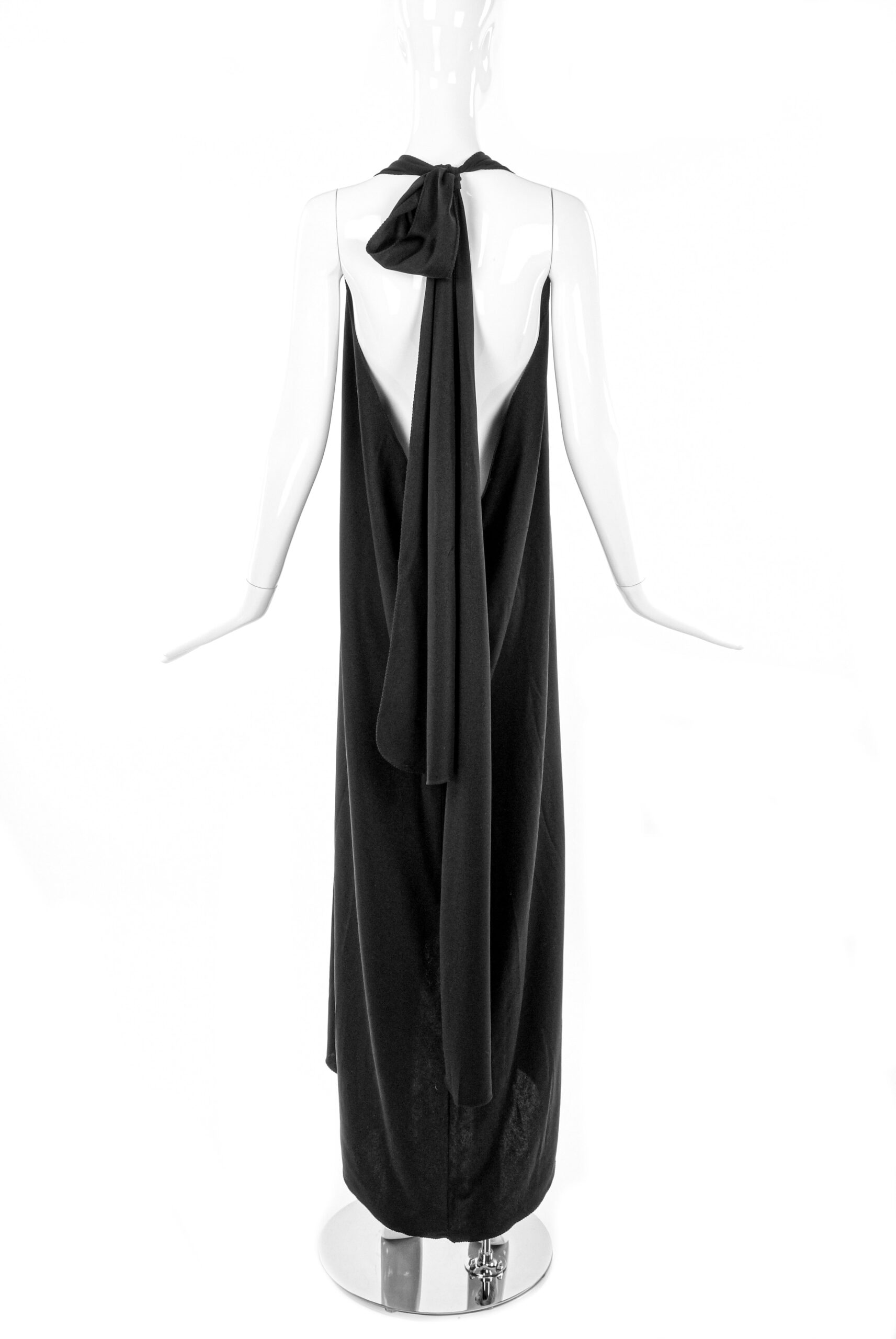 Stephen Burrows Black Backless Halter Neck Gown Dress with Bow Stephen Burrows Black Backless Halter Neck Gown Dress with Bow