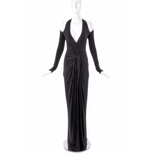 Donna Karan Black BodyCon Gown Dress with Cut-Out Shoulders