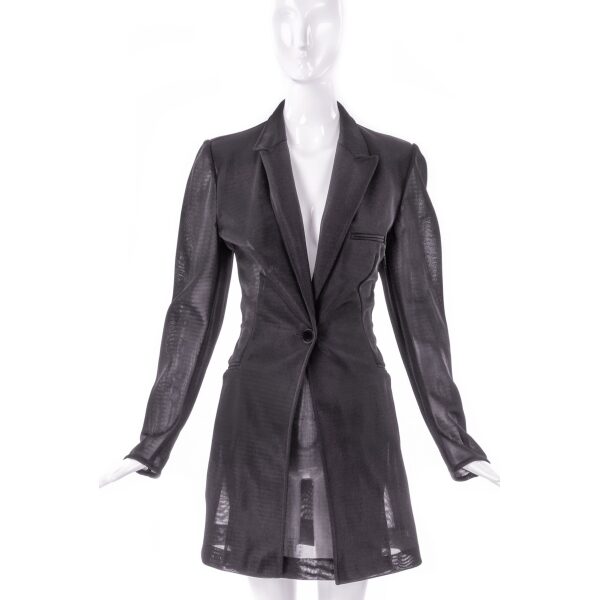 Ozbek Black Mesh Tulle Jacket and Mini Skirt Suit