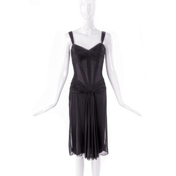 Vicky Tiel Black Chiffon Ruched Corset Pretty Woman Cocktail Dress