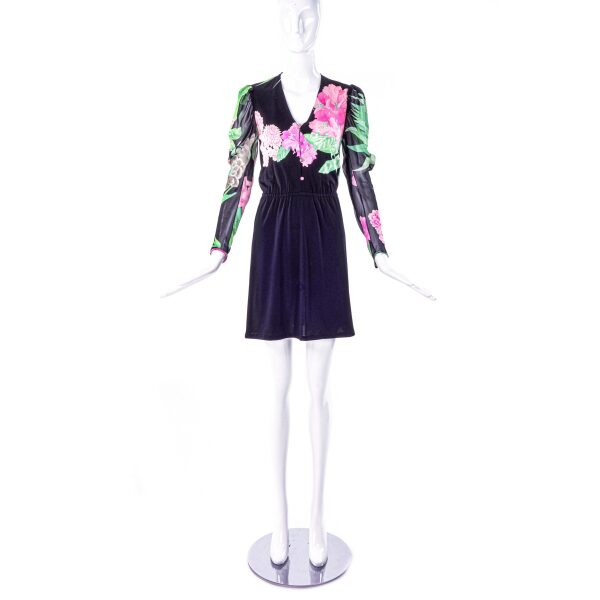 Leonard Black with Pink and Green Floral Print Dress