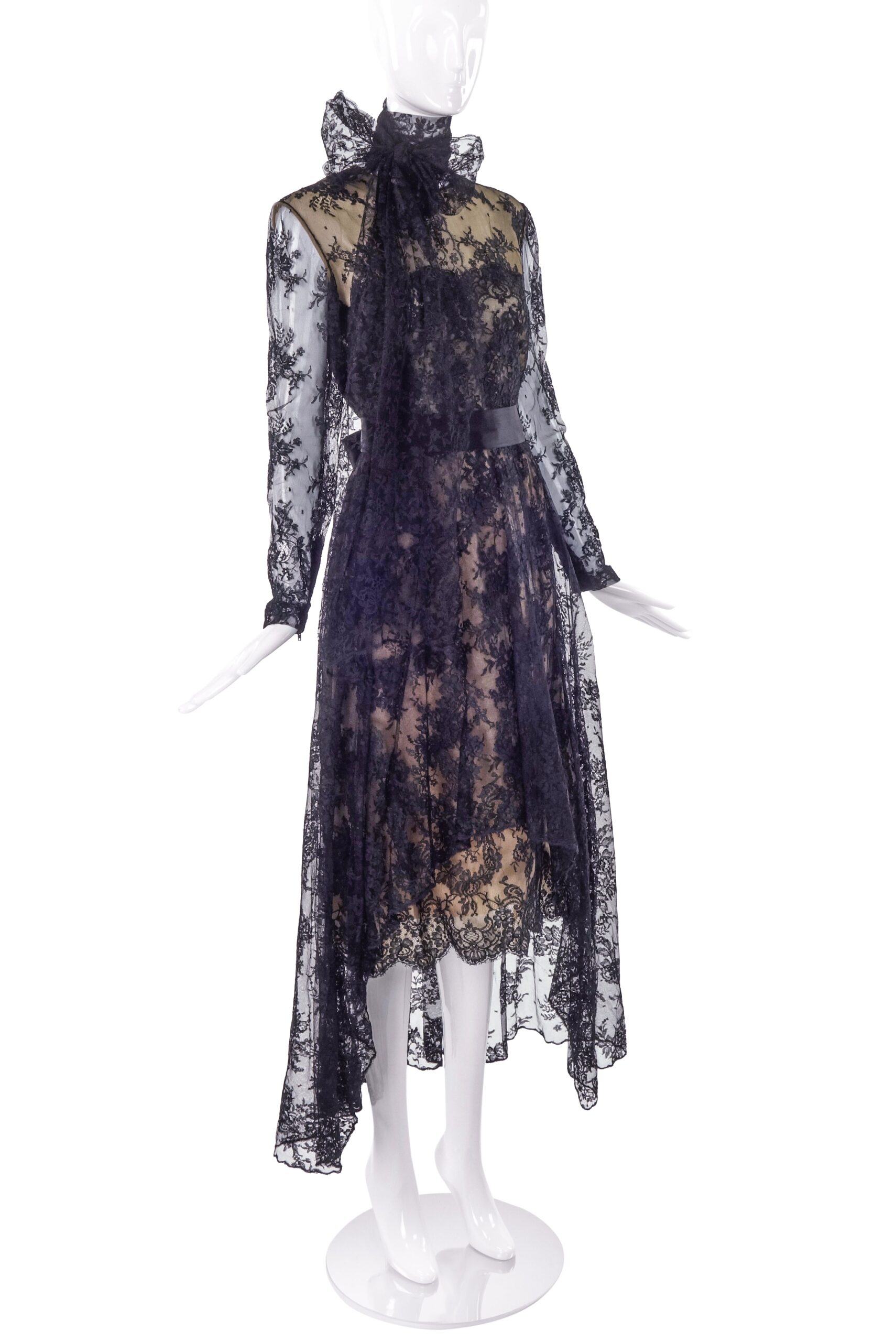 Bill Blass Couture Black Lace Dress with Neck Bow Bill Blass Couture Black Lace Dress with Neck Bow