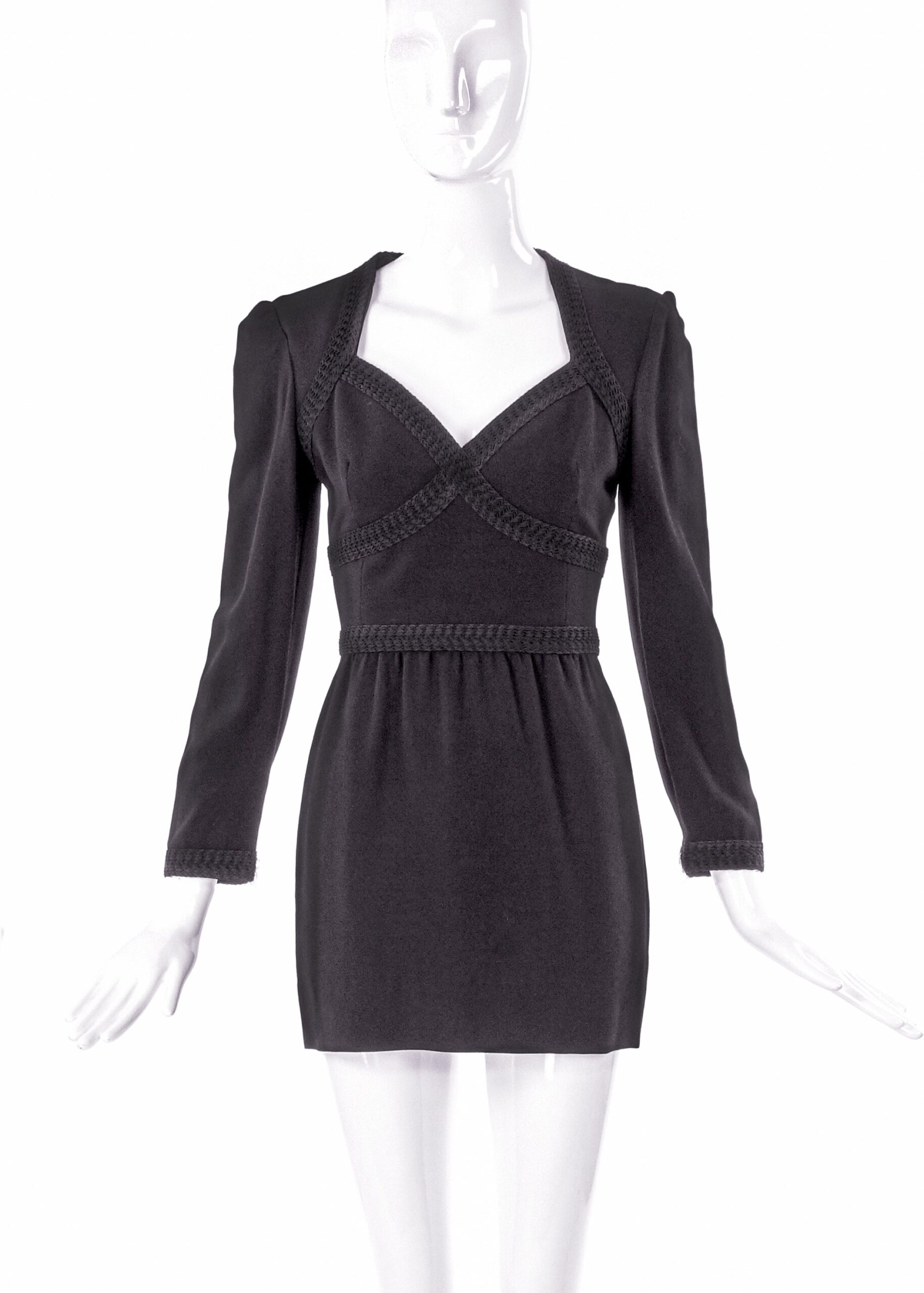 Louis Féraud Black Long Sleeve Mini Dress with Braid Trim Louis Féraud Black Long Sleeve Mini Dress with Braid Trim