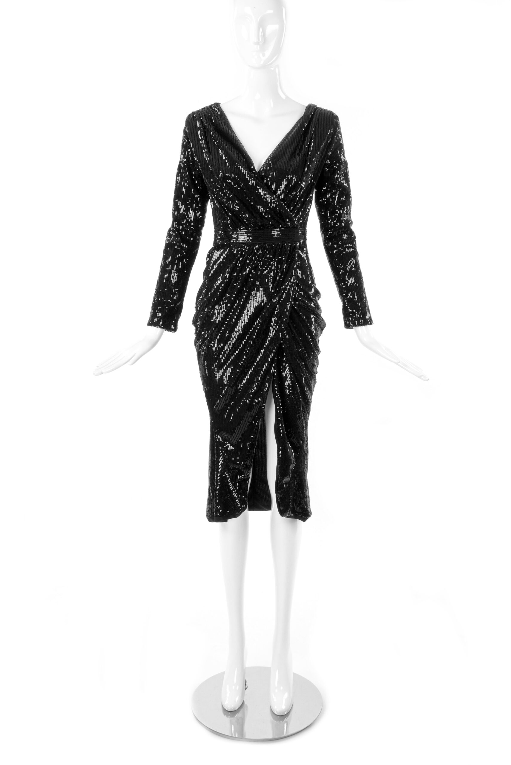 Vintage Black Sequin Long Sleeved Draped Dress Vintage Black Sequin Long Sleeved Draped Dress