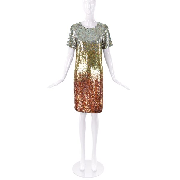 Ashish Gold, Silver and Bronze Sequin Mini T-Shirt Dress
