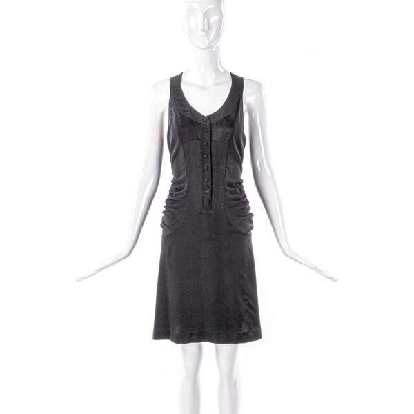 Balenciaga Black Silk Snakeskin Print Shirt Dress